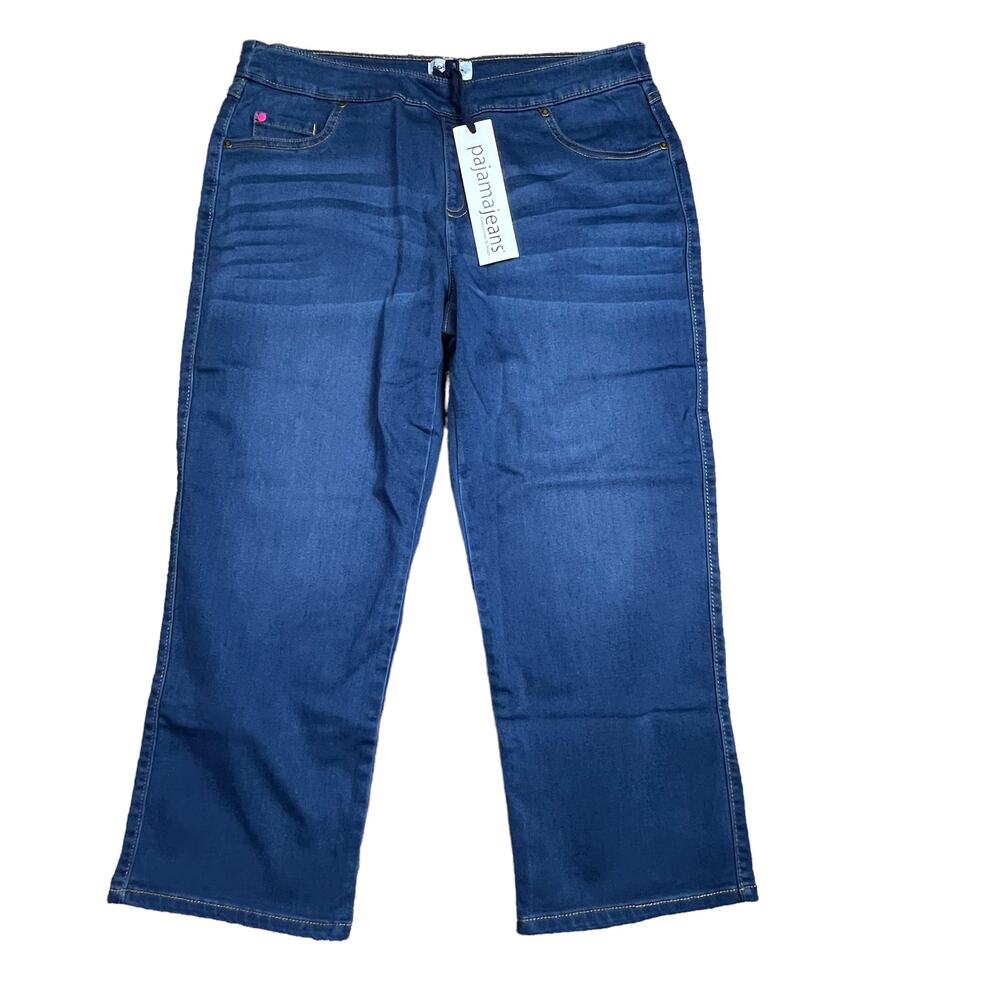 PajamaJeans Women's Capris Denim Stretch Blue Size Medium Drawstring Calf Length